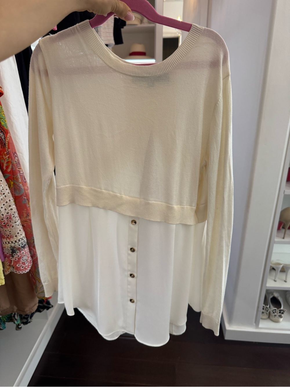 Women’s Layered Cream Knit Button-Back Top silk